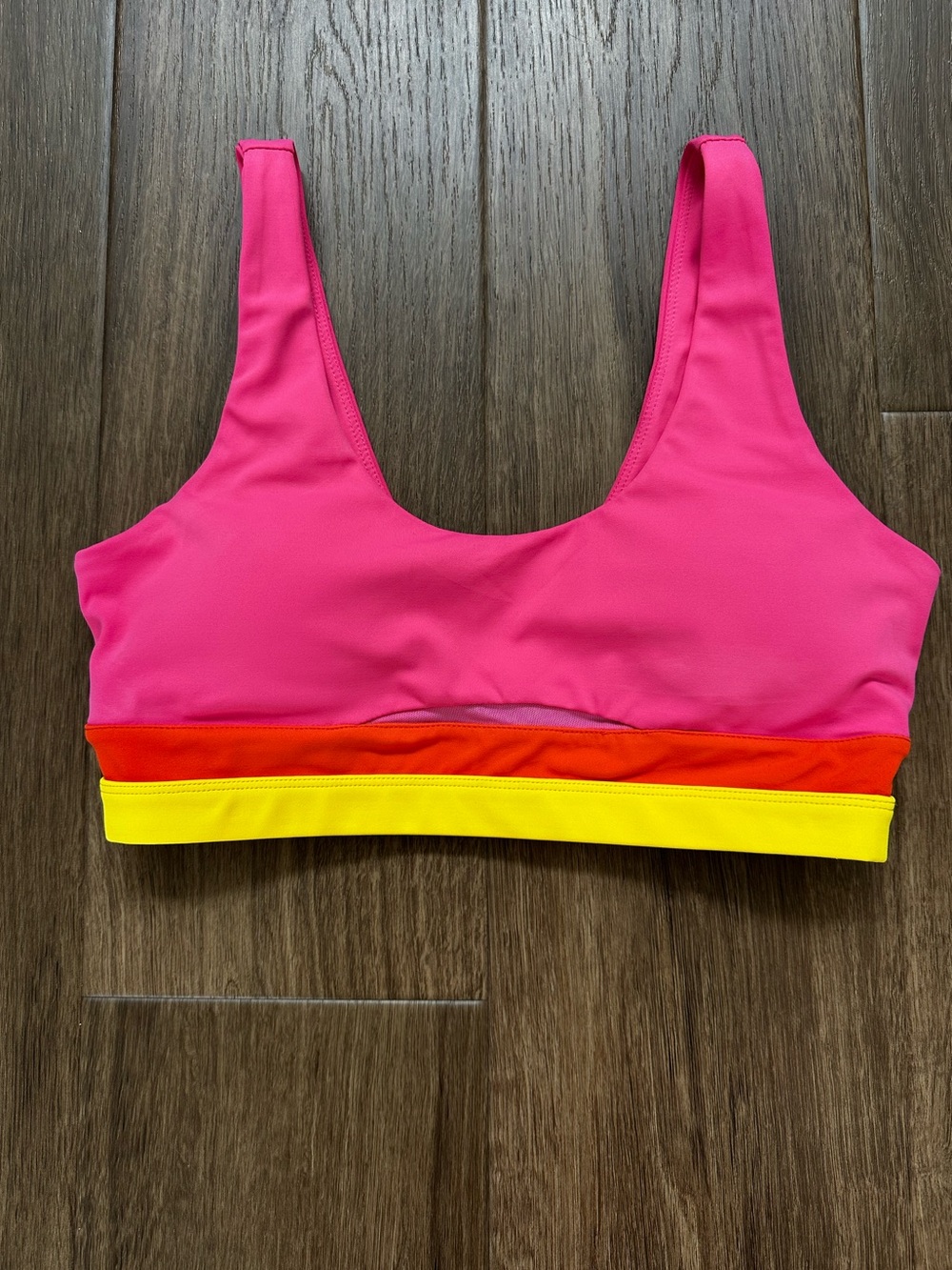 Cleo Harper Electric Field Bianco Sports Bra and Swim top in Pink Orange Yellow